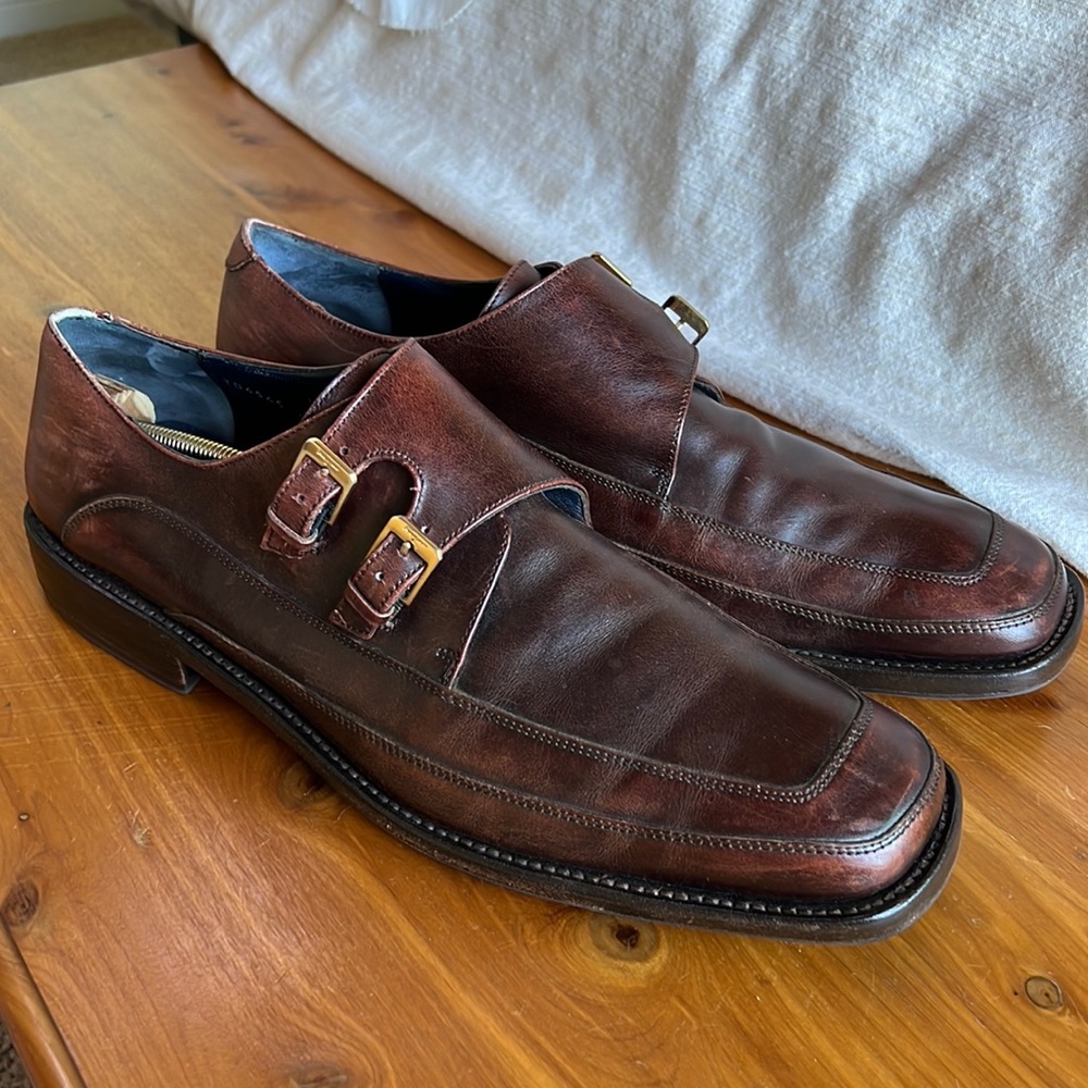 Authentic Salvatore Ferragamo Leather gold buckle shoes